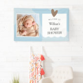 Light Blue Star Photo Baby shower Welkom Spandoek (Insitu)