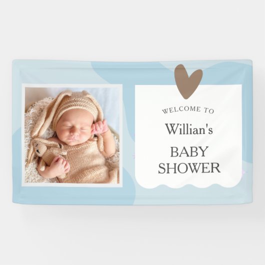 Light Blue Star Photo Baby shower Welkom Spandoek (Horizontaal)