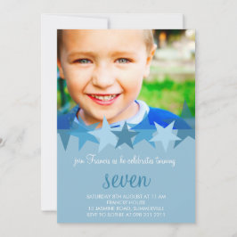 Light Blue Stars Kinder Photo Birthday Invitation Kaart
