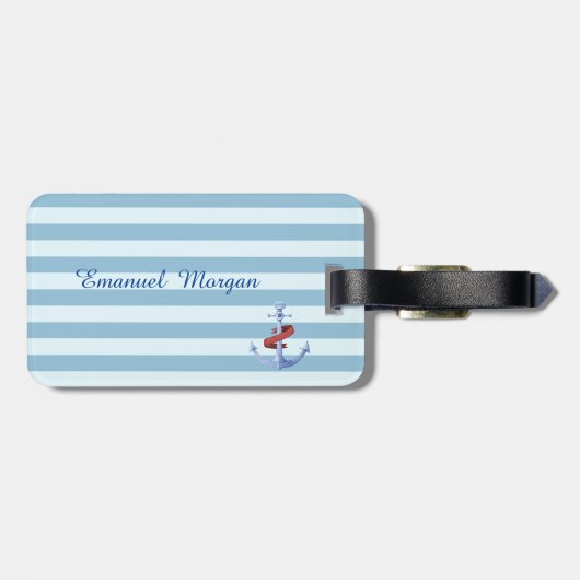 Light Blue Striped Ancor Monogram Bagagelabel (Achterkant horizontaal)