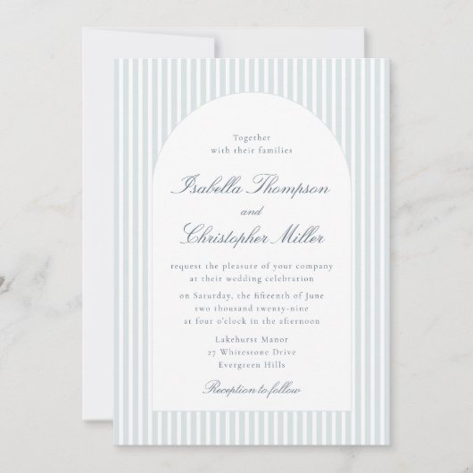 Light Blue Striped Arch Wedding Invitation Kaart (Voorkant)