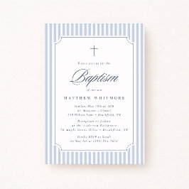 Light Blue Striped Baptism Invitation Kaart