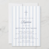 Light Blue Striped Boy Baptism Invitation Kaart (Voorkant)