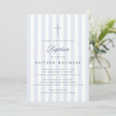 Light Blue Striped Boy Baptism Invitation Kaart (Staand voorkant)