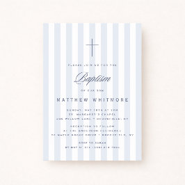 Light Blue Striped Boy Baptism Invitation Kaart