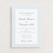 Light Blue Striped Modern Script Wedding Invitatio Kaart