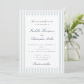 Light Blue Striped Modern Script Wedding Invitatio Kaart (Staand voorkant)
