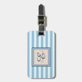 Light Blue Striped Monogram-Personalized Bagagelabel (Voorkant verticaal)