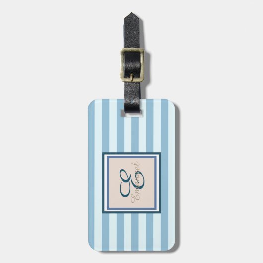 Light Blue Striped Monogram-Personalized Bagagelabel (Voorkant verticaal)