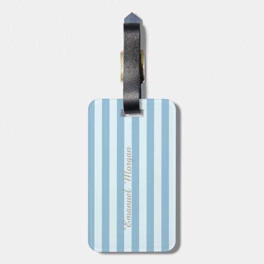 Light Blue Striped Monogram-Personalized Bagagelabel (Achterkant verticaal)