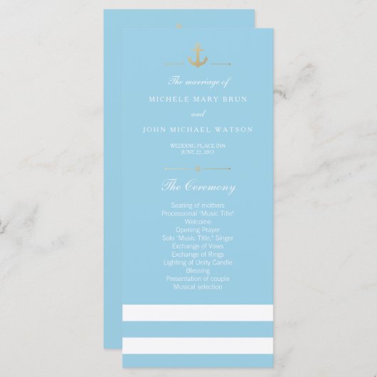 Light Blue Striped Nautical Program Rack-Kaarten Programmakaart (Voorkant / Achterkant)