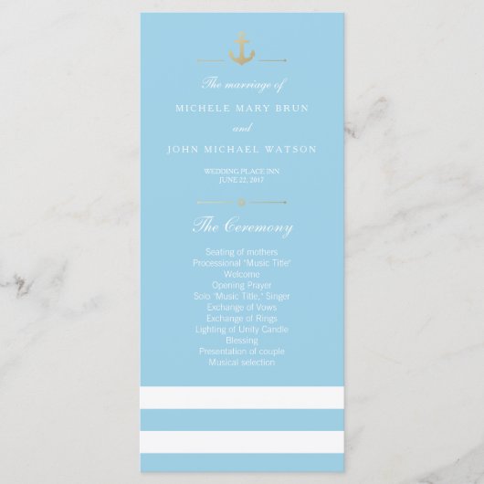 Light Blue Striped Nautical Program Rack-Kaarten Programmakaart (Voorkant)