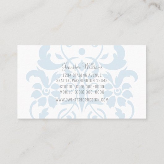 Light Blue Subtle Damask Visitekaartje (Achterkant)