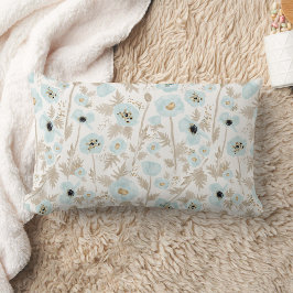 Light Blue Tan Waterverf Poppes Pattern Kussen