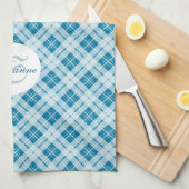 Light Blue tartan-kerstpatroon Monogram Theedoek (Quarter Fold)