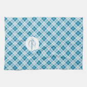 Light Blue tartan-kerstpatroon Monogram Theedoek (Horizontaal)