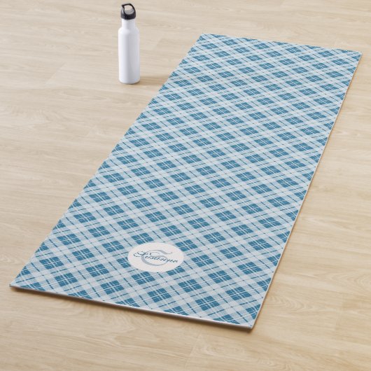 Light Blue tartan-kerstpatroon Monogram Yogamat (In situ)