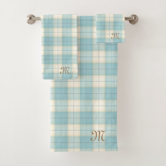 Light Blue Tartan, speciaal gepersonaliseerd Monog Bad Handdoek (Insitu)