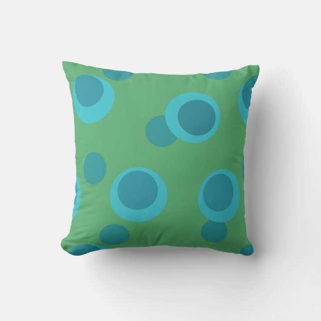 Light Blue, Teal, Slate retro dots on Olive Kussen (Voorkant)