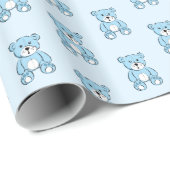 Light Blue Teddy Bear Boy's Gift Wrap Cadeaupapier (Rol Hoek)