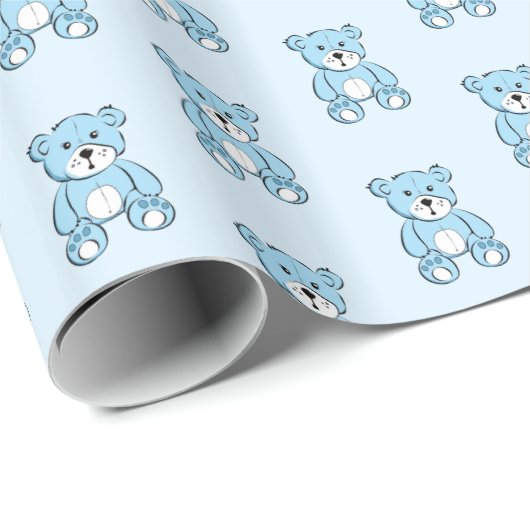 Light Blue Teddy Bear Boy's Gift Wrap Cadeaupapier (Rol Hoek)