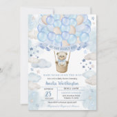 Light Blue Teddy Bear Hot Air Ballon Baby shower Kaart (Voorkant)
