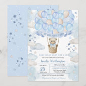 Light Blue Teddy Bear Hot Air Ballon Baby shower Kaart (Voorkant / Achterkant)