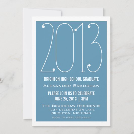Light Blue Trendy 2013 Afstuderen Invitation Kaart (Voorkant)