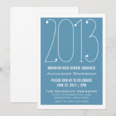 Light Blue Trendy 2013 Afstuderen Invitation Kaart (Voorkant / Achterkant)