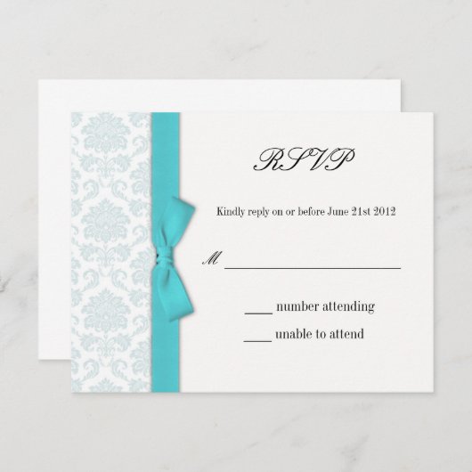 Light Blue Turquoise RSVP Response Kaart (Voorkant / Achterkant)