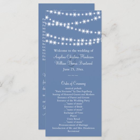 Light Blue Twinkle Lights Wedding Programme Programmakaart (Voorkant / Achterkant)