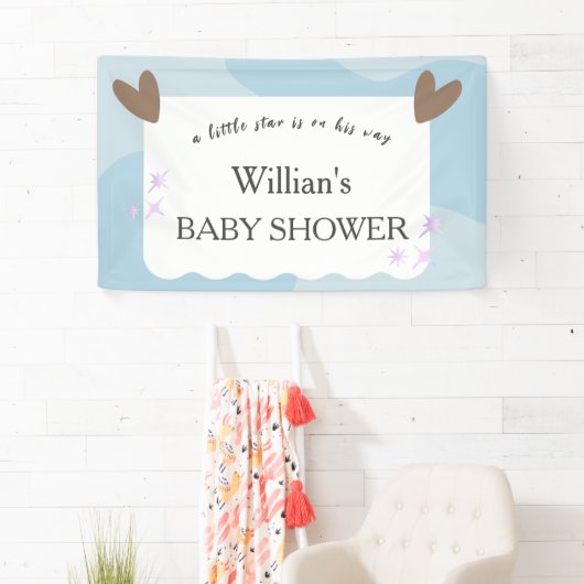 Light Blue Twinkle Star Baby shower Welkom Spandoek (Insitu)