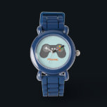 Light Blue Video Game Controller Horloge<br><div class="desc">Dit leuke horloge kenmerkt een koele vectorillustratie van een videospelcontrolemechanisme en kan met de naam van uw kind,  monogram,  initiaal,  of om het even welke tekst van uw keus worden gepersonaliseerd voor een perfecte douanegift.</div>