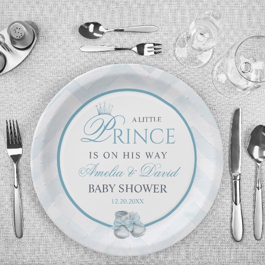 Light Blue Watercolor Prince Baby Shower Papieren Bordje