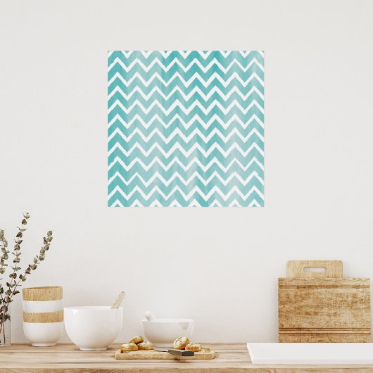 Light Blue Waterverf Chevron Pattern Poster (Keuken)