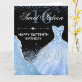 Light Blue Waterverf Dress Sweet 16 Birthday Kaart (Gele Bloem)
