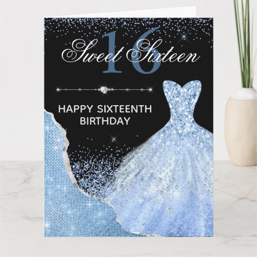 Light Blue Waterverf Dress Sweet 16 Birthday Kaart (Voorkant)