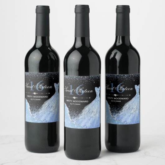 Light Blue Waterverf Dress Sweet 16 Birthday Wijn Etiket (Flessen)