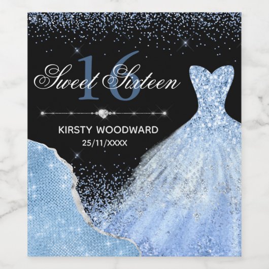Light Blue Waterverf Dress Sweet 16 Birthday Wijn Etiket (Enkel label)