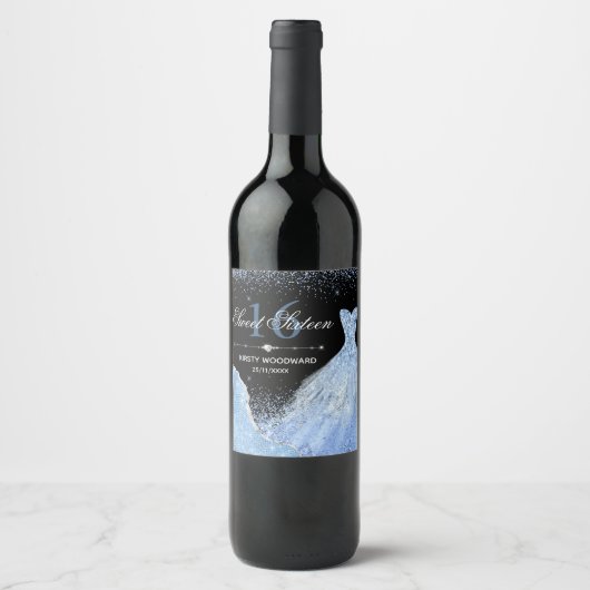 Light Blue Waterverf Dress Sweet 16 Birthday Wijn Etiket (Voorkant)