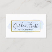 Light Blue Waterverf en Gold Social Media Network Visitekaartje (Voorkant)