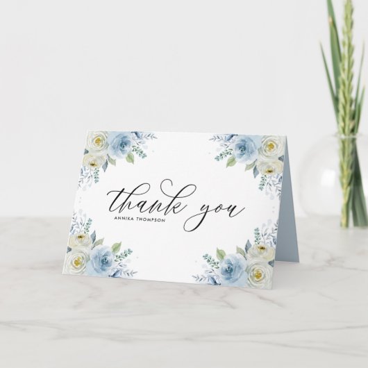 Light Blue Waterverf Floral Bouquet Weddenschap Bedankkaart (Voorkant)
