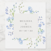 Light Blue Waterverf Floral Personalized Wedding Wijn Etiket (Enkel label)