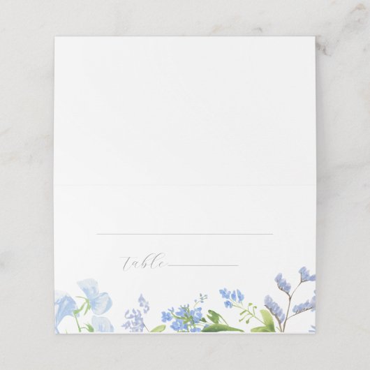 Light Blue Waterverf Flowers Folded Escort Kaart Plaatskaartje (Buitenkant ongevouwen)