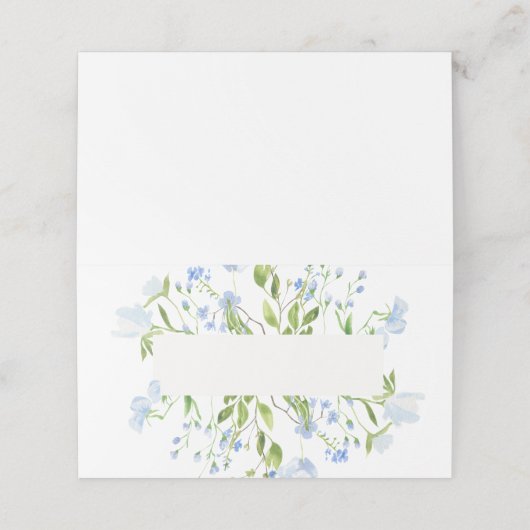 Light Blue Waterverf Flowers Folded Place Card Plaatskaartje (Buitenkant ongevouwen)