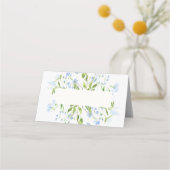 Light Blue Waterverf Flowers Folded Place Card Plaatskaartje (Voorkant)