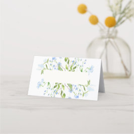 Light Blue Waterverf Flowers Folded Place Card Plaatskaartje