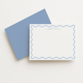 Light Blue Wavy Border Personalized Note Card Kaart