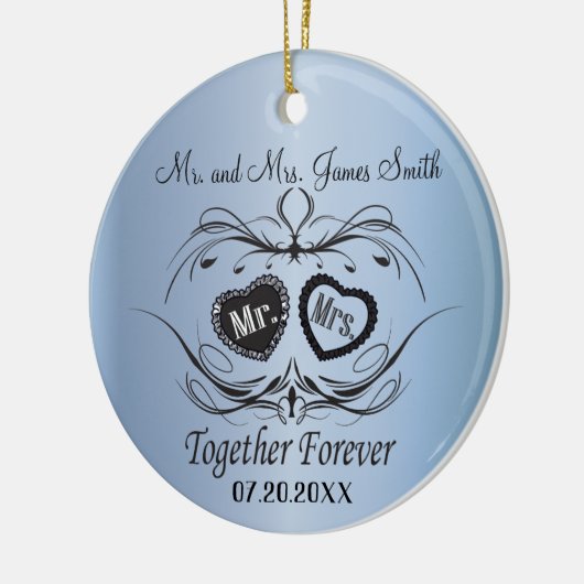 Light Blue Wedding Keepslag Keramisch Ornament (Links)