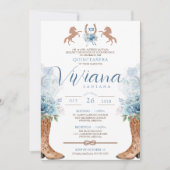 Light Blue Western Charra Quinceanera Kaart (Voorkant)